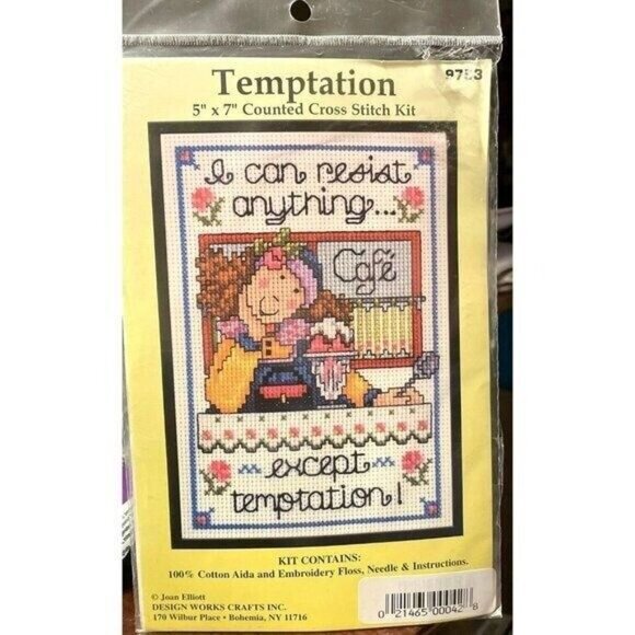 Cross Stitch Kit Design Works Temptation I Can Resist Anything 9753 5 x 7 VTG - Picture 5 of 6